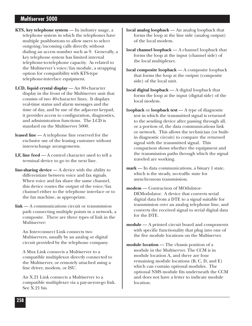 Multiserver 5000 | Black Box 5000 User Manual | Page 260 / 268