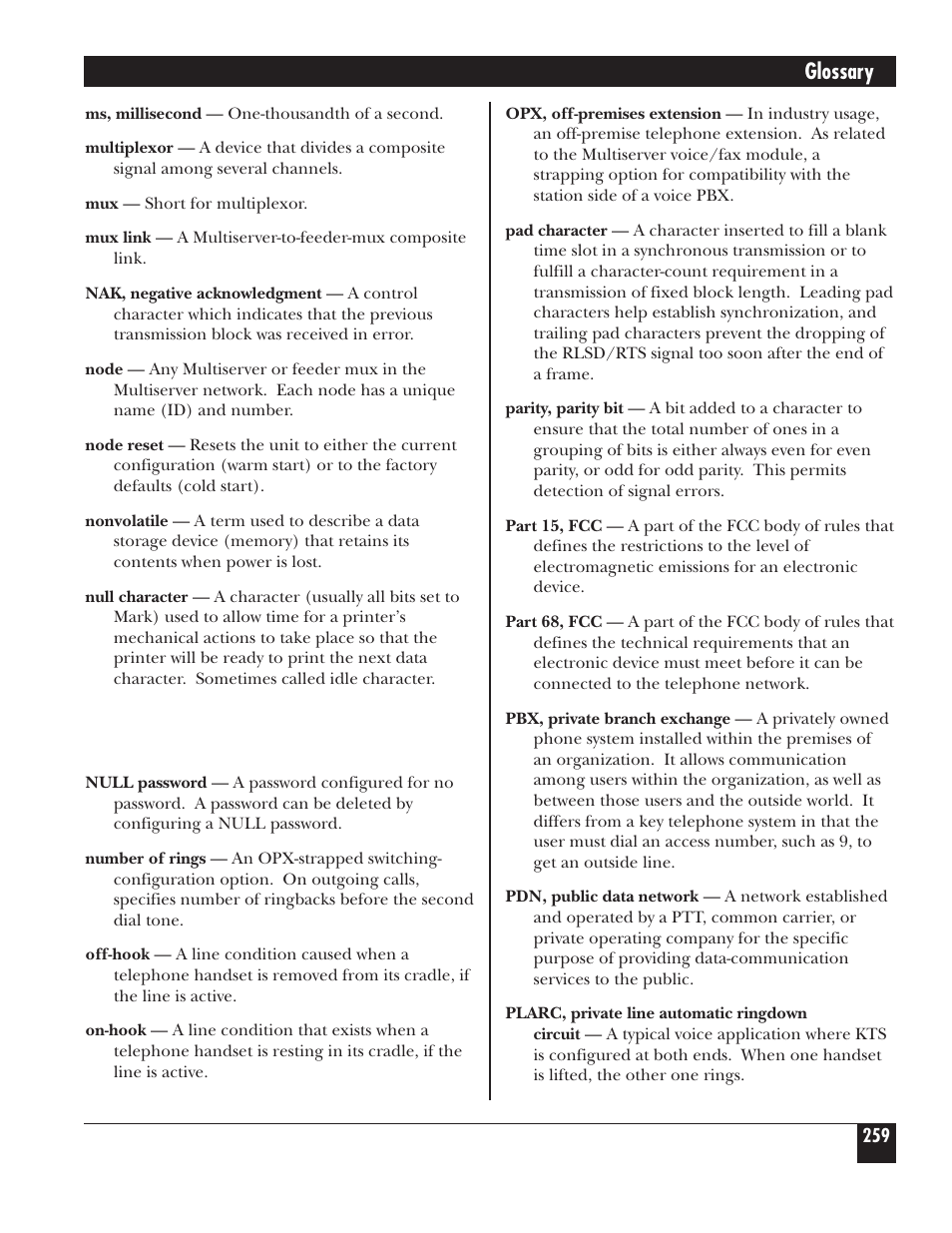 Glossary | Black Box 5000 User Manual | Page 261 / 268