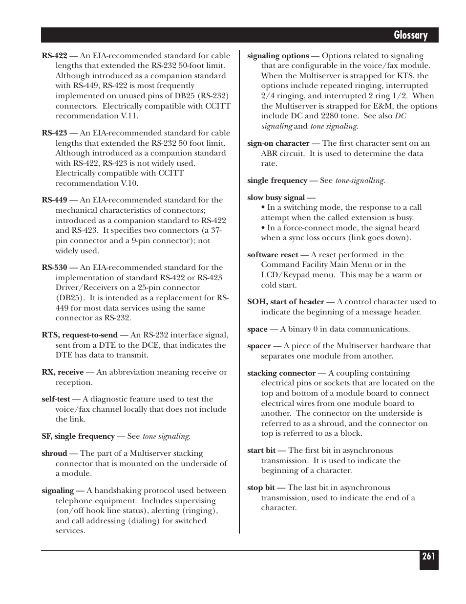 Glossary | Black Box 5000 User Manual | Page 263 / 268