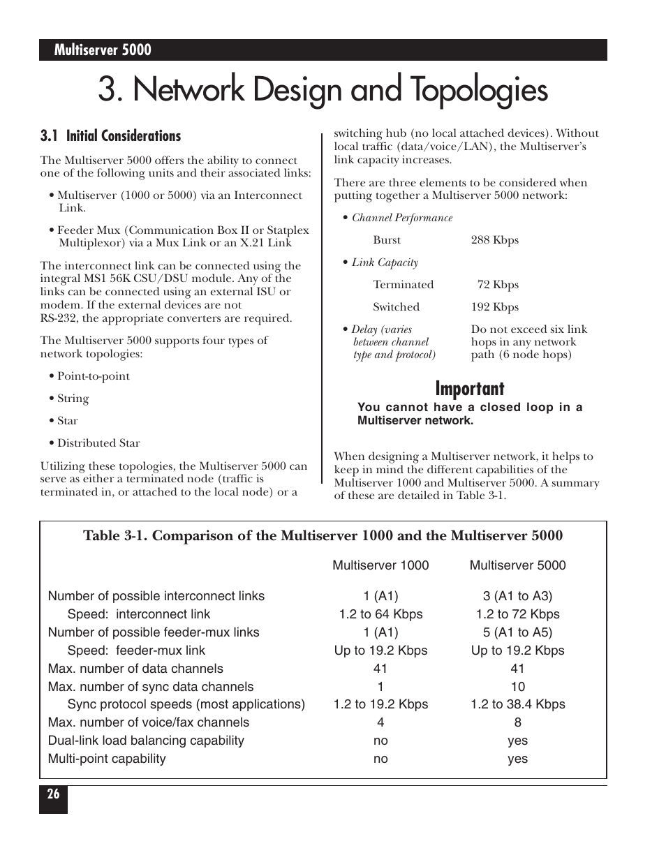 Network design and topologies, Important | Black Box 5000 User Manual | Page 28 / 268
