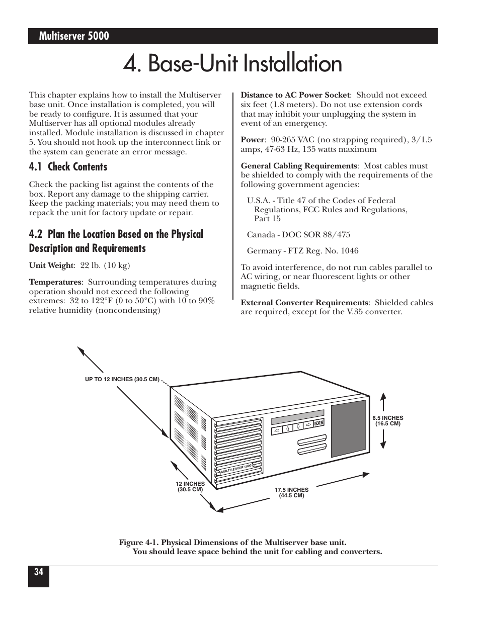 Base-unit installation, Multiserver 5000, 1 check contents | Black Box 5000 User Manual | Page 36 / 268