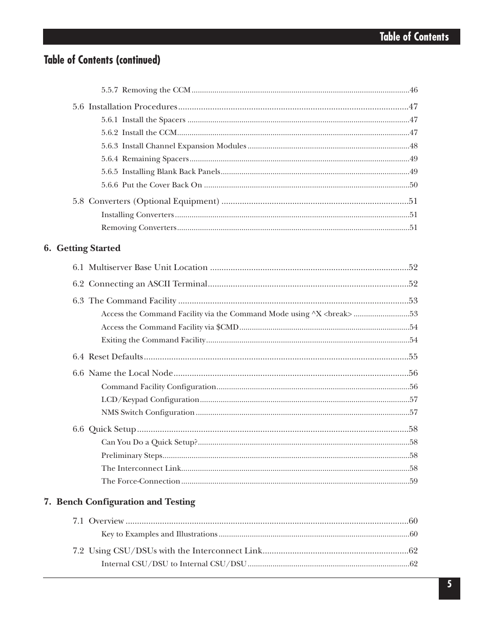 Table of contents (continued) table of contents | Black Box 5000 User Manual | Page 6 / 268