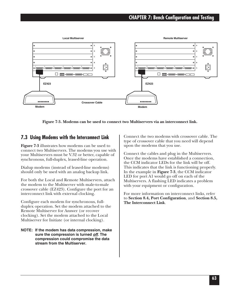 Chapter 7: bench configuration and testing, 3 using modems with the interconnect link | Black Box 5000 User Manual | Page 65 / 268