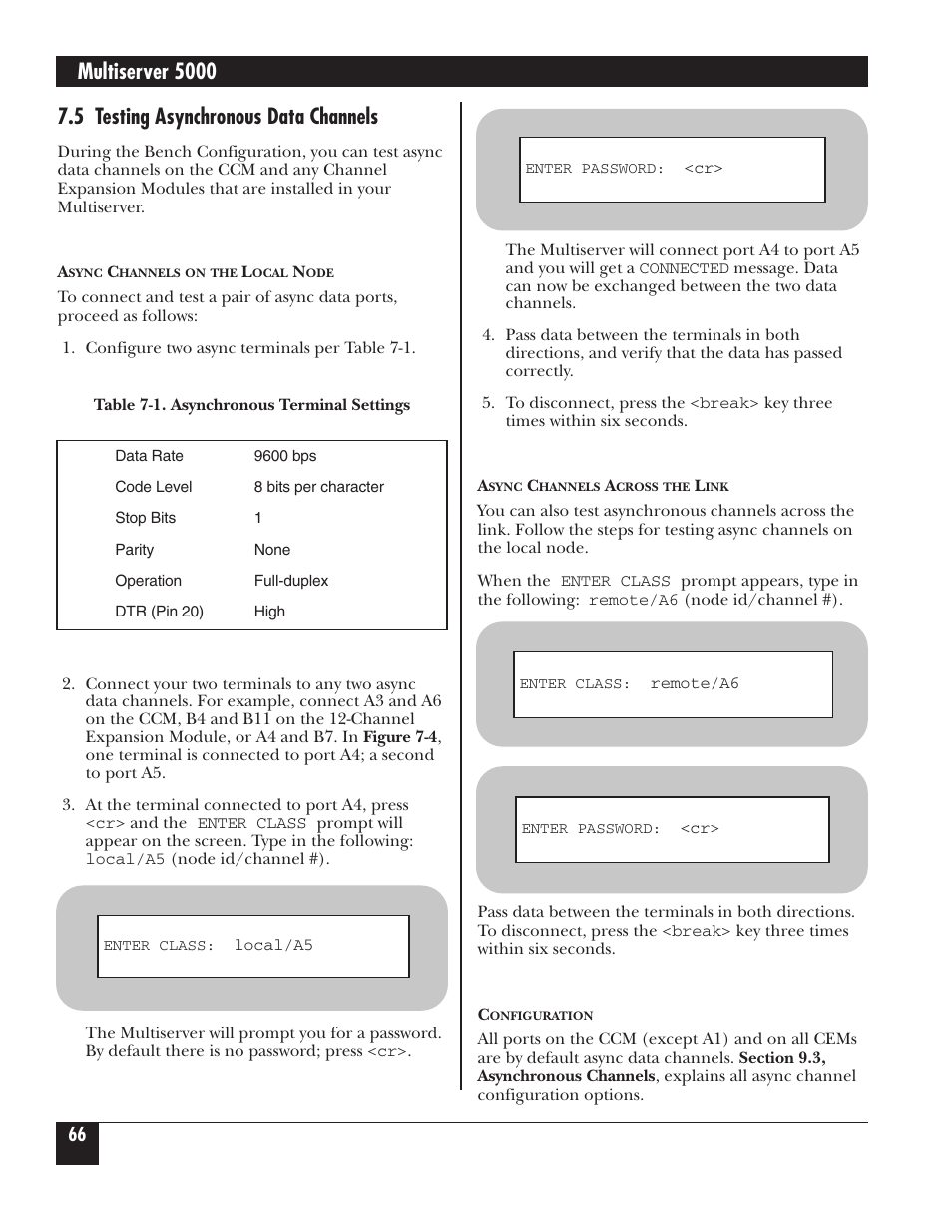 Multiserver 5000, 5 testing asynchronous data channels | Black Box 5000 User Manual | Page 68 / 268