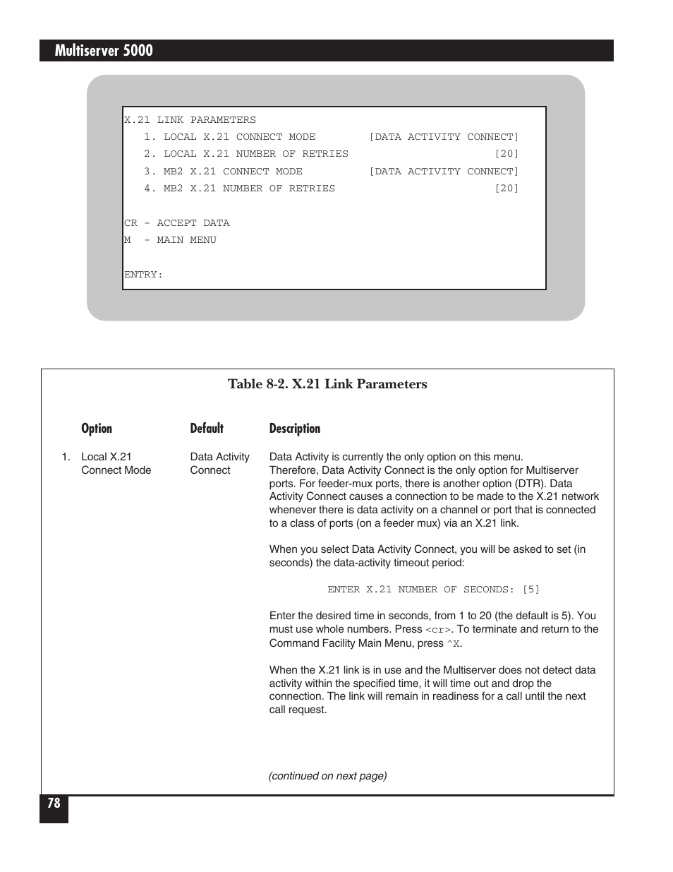 Multiserver 5000, Table 8-2. x.21 link parameters | Black Box 5000 User Manual | Page 80 / 268