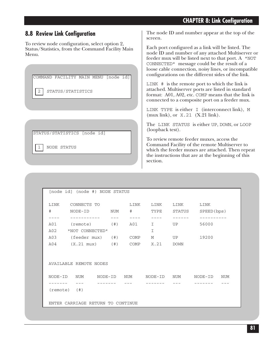 Chapter 8: link configuration, 8 review link configuration | Black Box 5000 User Manual | Page 83 / 268