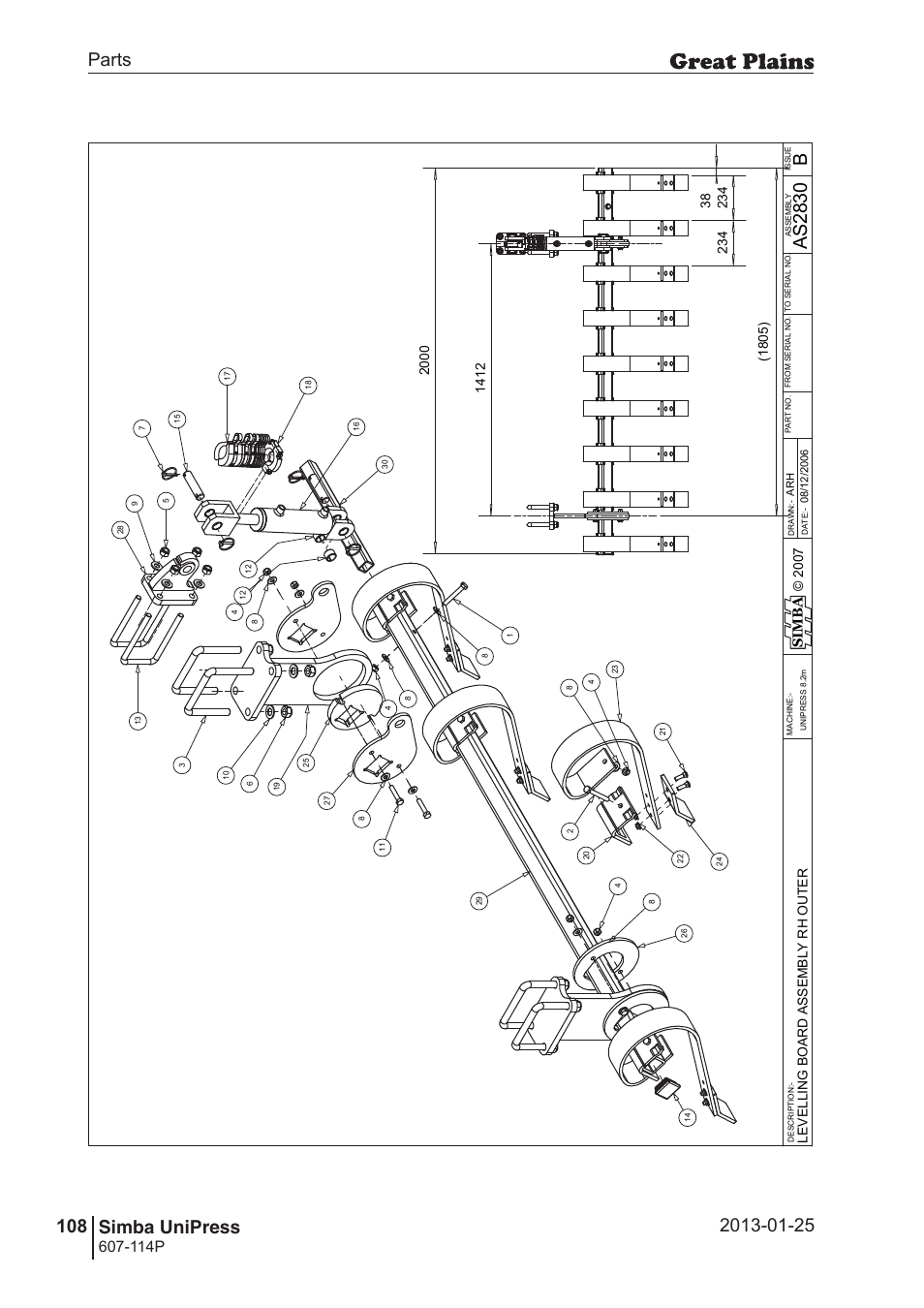 Unipress, Ba s2 83 0, Parts and assembly parts 108 simba unipress | Operating instructions, 114p, Sim b a | Great Plains Simba UniPress Parts Manual User Manual | Page 108 / 166