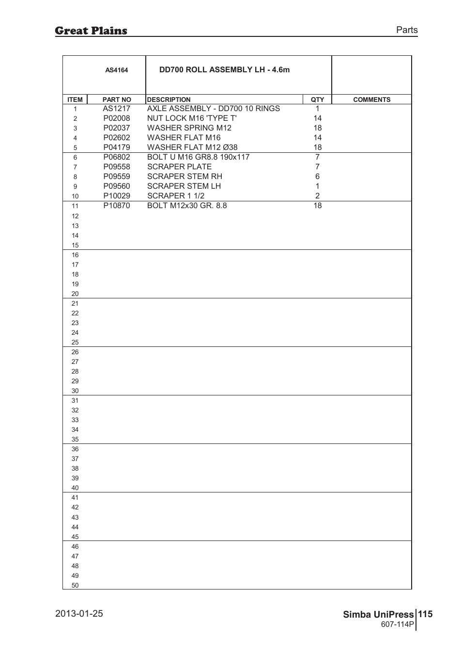 Great Plains Simba UniPress Parts Manual User Manual | Page 115 / 166