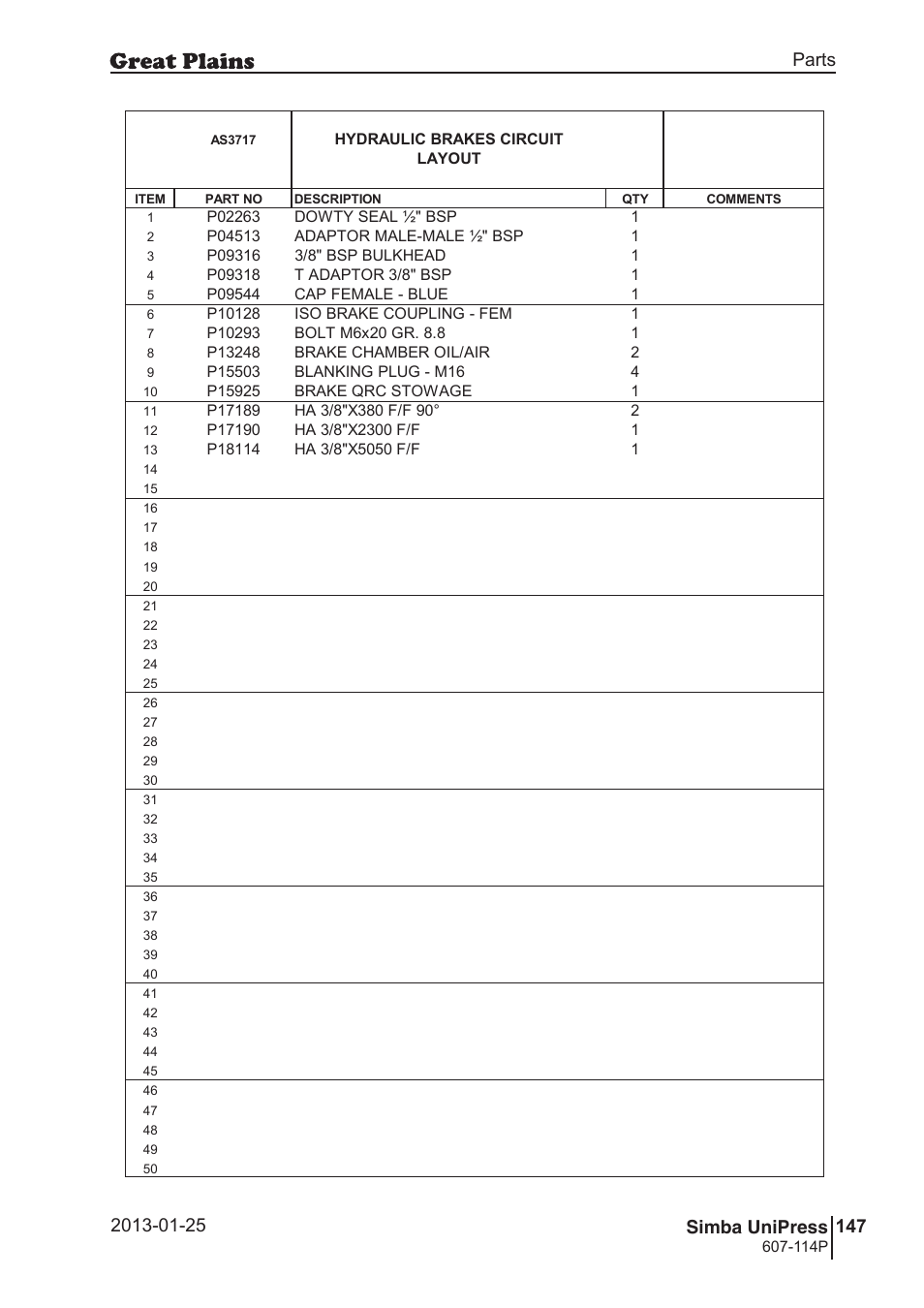 Unipress, 180 7. parts and assembly, Bas 37 17 | 181 unipress, Parts and assembly, Parts 147 simba unipress, Operating instructions, Hydraulic brakes circuit layout, 114p | Great Plains Simba UniPress Parts Manual User Manual | Page 147 / 166