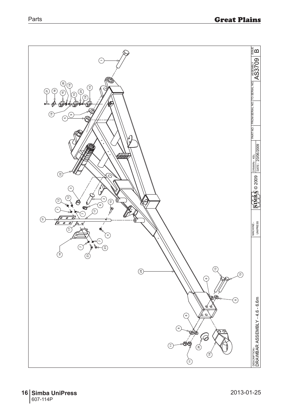 Unipress, 50 7. parts and assembly, Ba s3 70 9 | Parts 16 simba unipress, Operating instructions, 114p, Si m b a | Great Plains Simba UniPress Parts Manual User Manual | Page 16 / 166