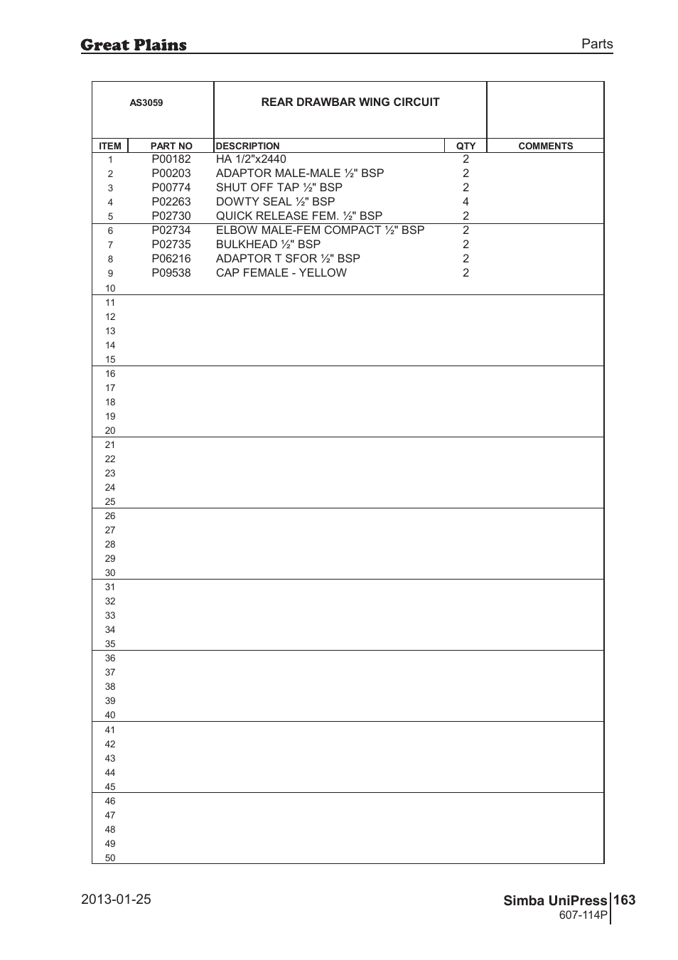 Great Plains Simba UniPress Parts Manual User Manual | Page 163 / 166
