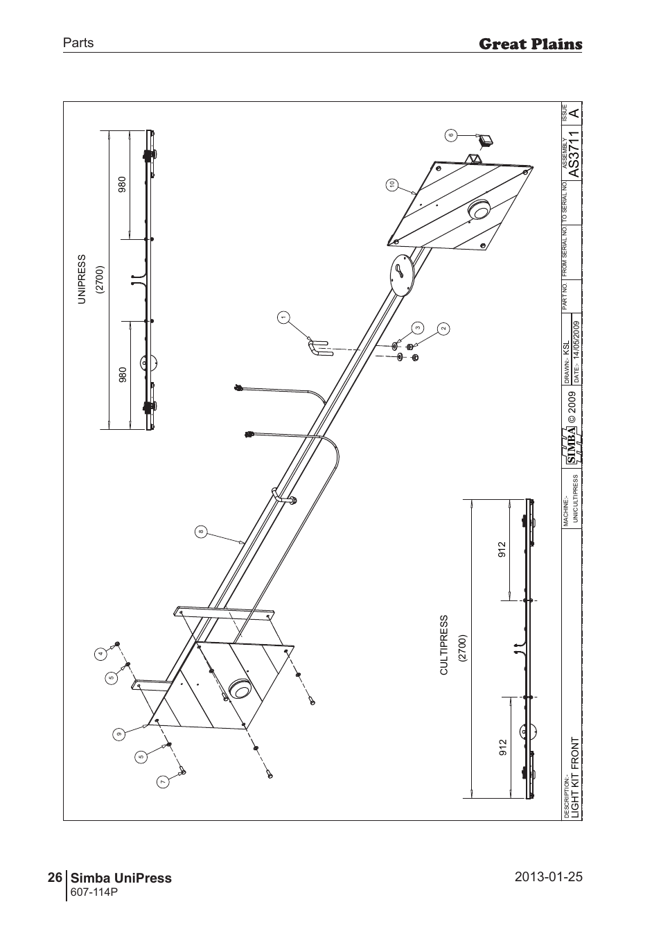 Unipress, 60 7. parts and assembly, As3 71 1 | Parts 26 simba unipress, Operating instructions, 114p, Si m b a | Great Plains Simba UniPress Parts Manual User Manual | Page 26 / 166