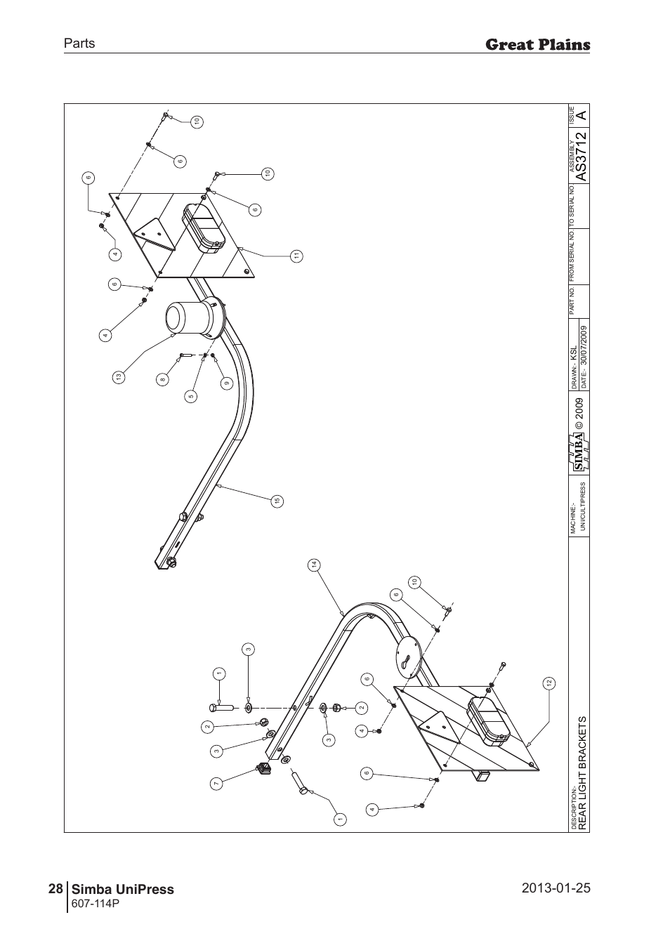 Unipress, 62 7. parts and assembly, As3 71 2 | Parts 28 simba unipress, Operating instructions, 114p, Si m b a | Great Plains Simba UniPress Parts Manual User Manual | Page 28 / 166