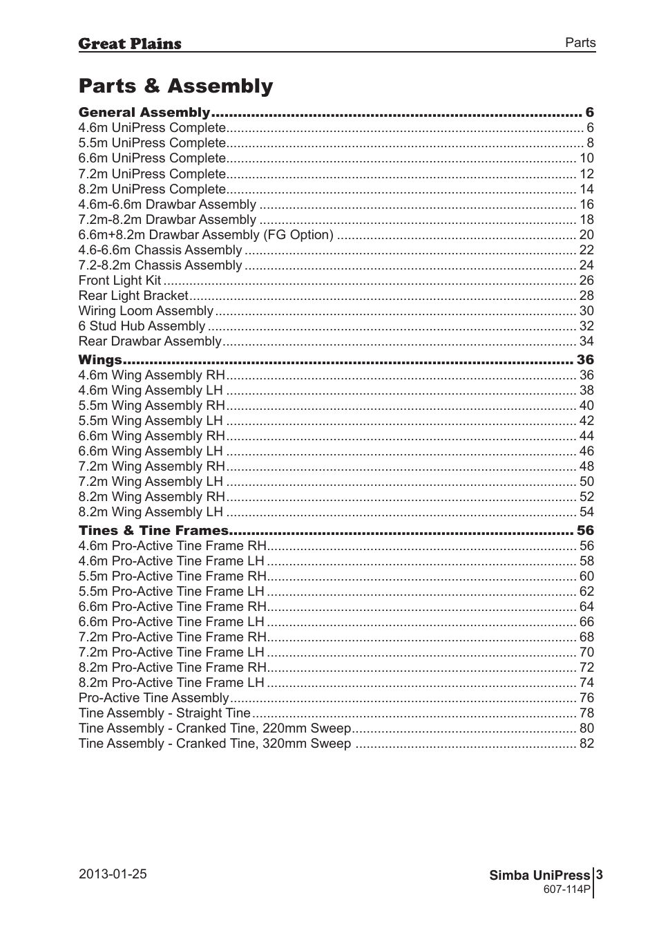 Parts & assembly | Great Plains Simba UniPress Parts Manual User Manual | Page 3 / 166