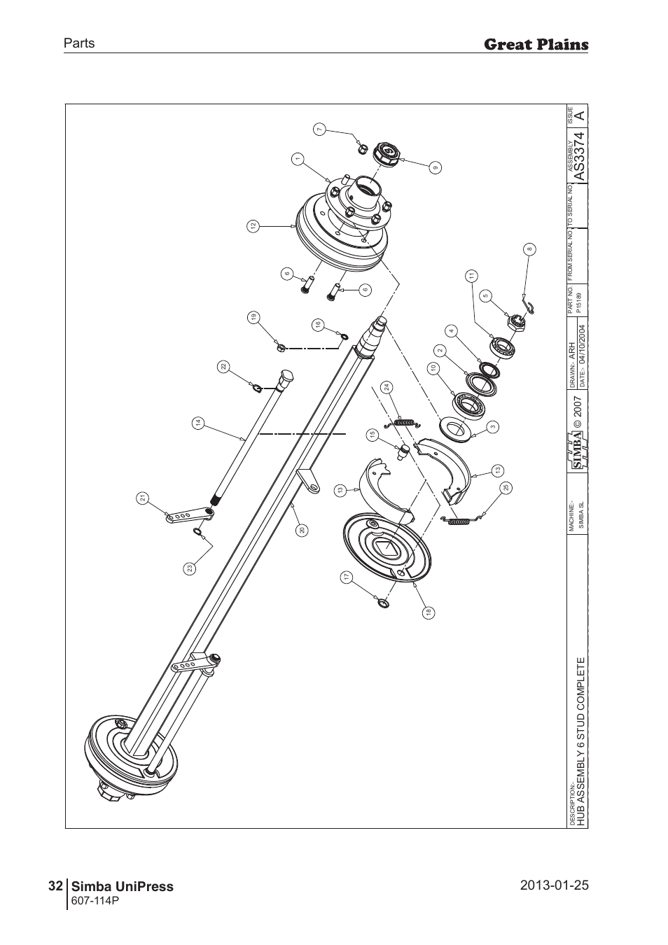 Unipress, 66 7. parts and assembly, Aas 33 74 | Parts 32 simba unipress, Operating instructions, 114p, Si m b a | Great Plains Simba UniPress Parts Manual User Manual | Page 32 / 166