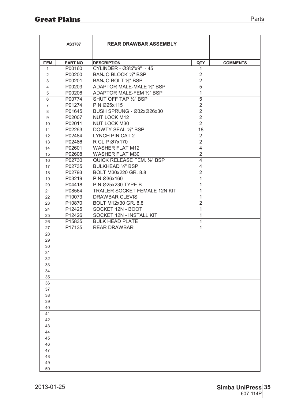 Unipress, Parts and assembly, Parts 35 simba unipress | Great Plains Simba UniPress Parts Manual User Manual | Page 35 / 166
