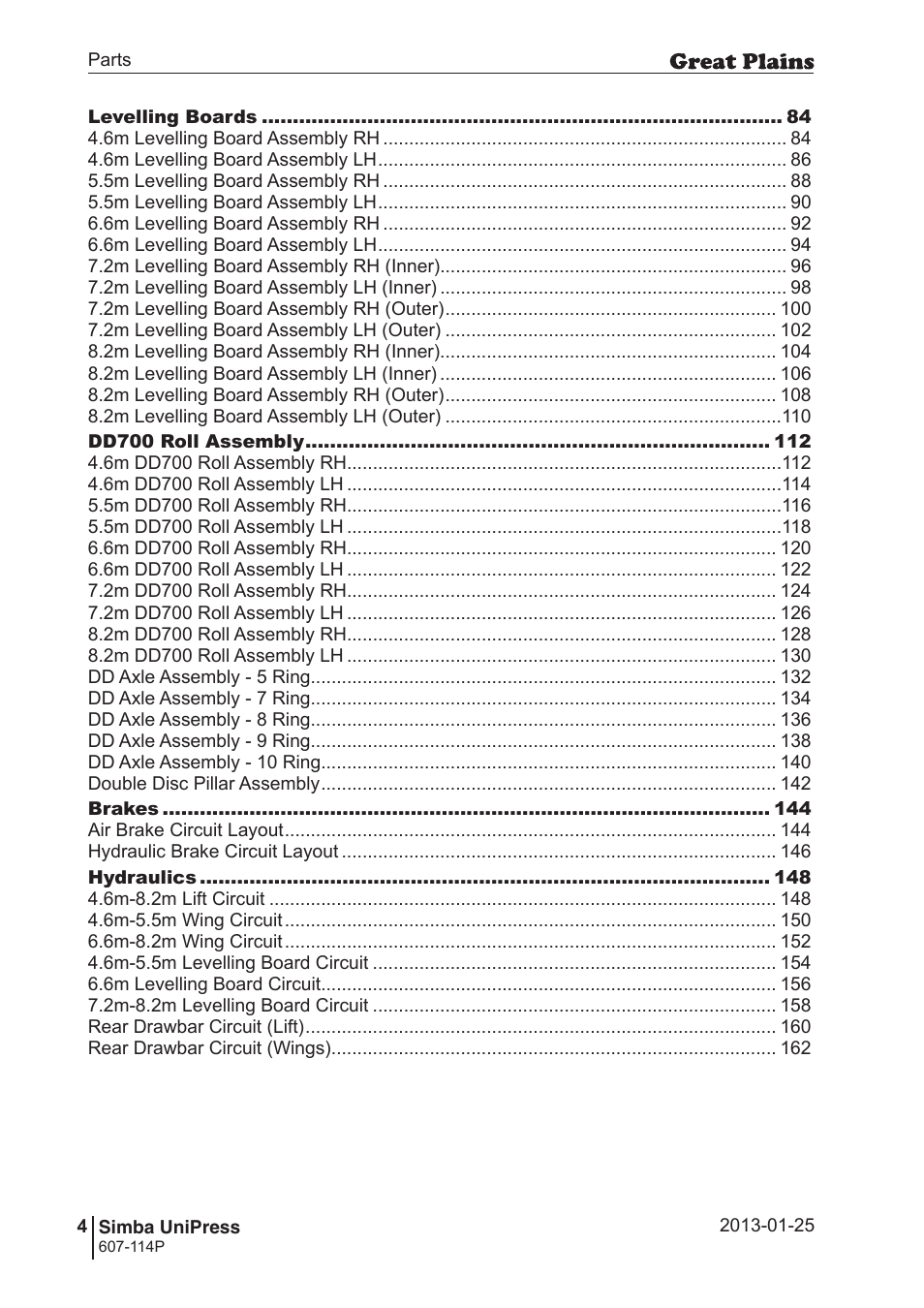 Great Plains Simba UniPress Parts Manual User Manual | Page 4 / 166