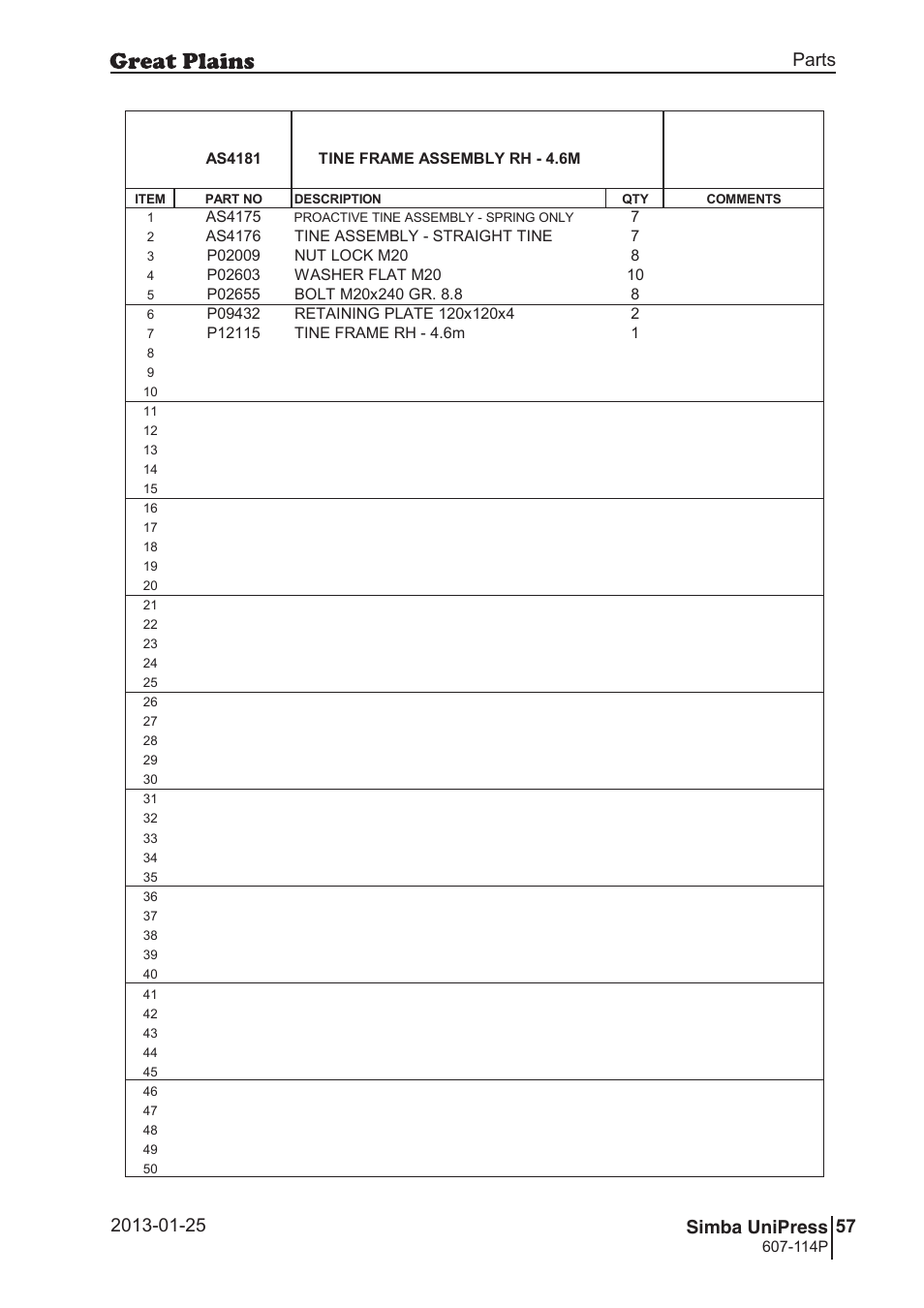 Great Plains Simba UniPress Parts Manual User Manual | Page 57 / 166