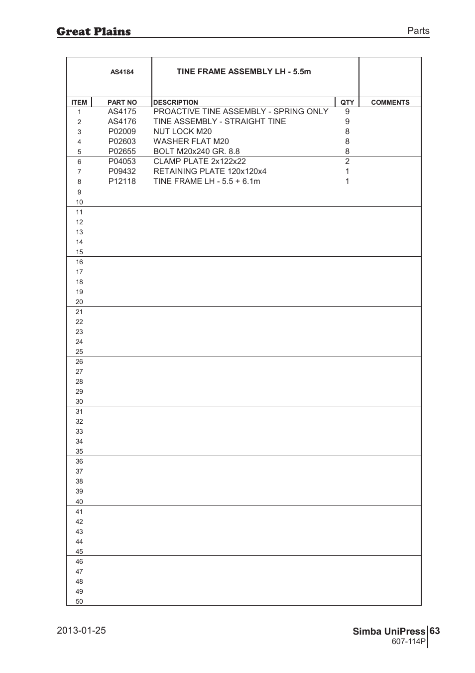 Great Plains Simba UniPress Parts Manual User Manual | Page 63 / 166