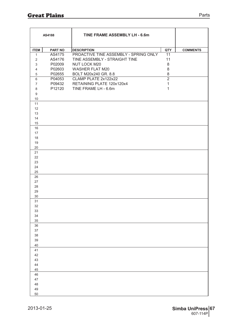 Great Plains Simba UniPress Parts Manual User Manual | Page 67 / 166
