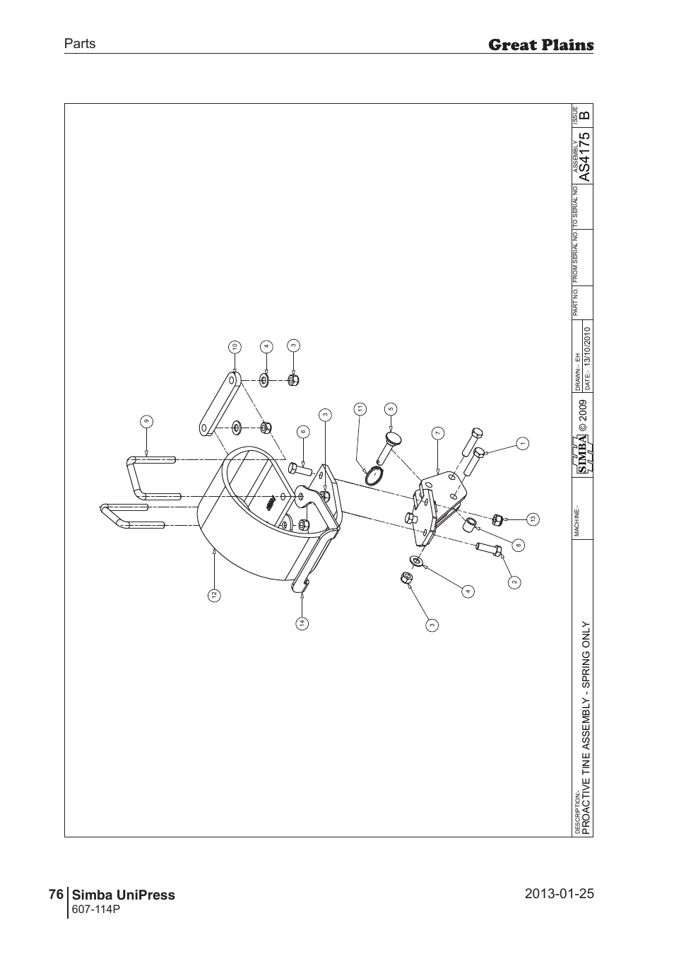 Unipress, 110 7. parts and assembly, Ba s4 17 5 | Parts 76 simba unipress, Operating instructions, 114p, Si m b a | Great Plains Simba UniPress Parts Manual User Manual | Page 76 / 166
