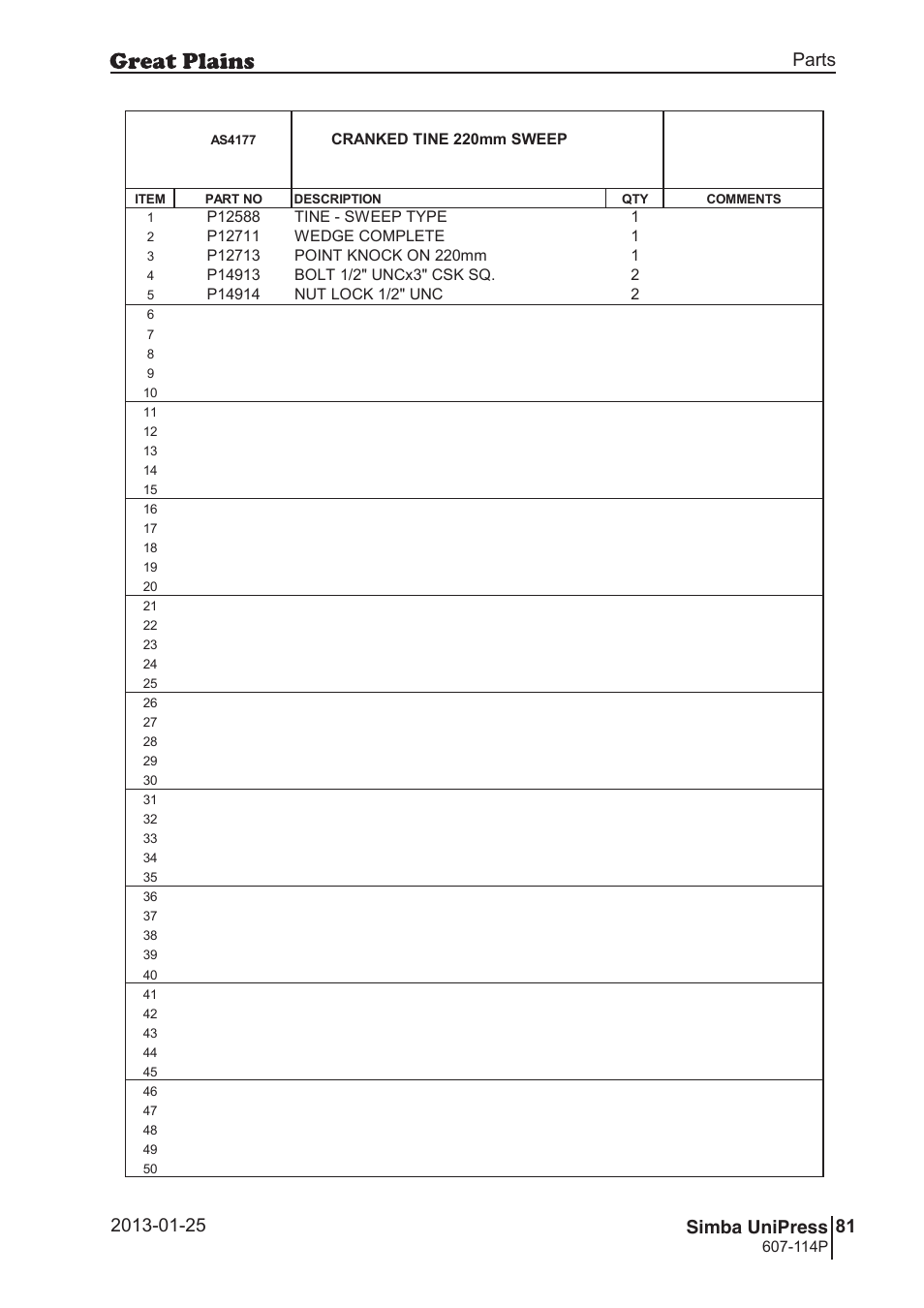 Great Plains Simba UniPress Parts Manual User Manual | Page 81 / 166