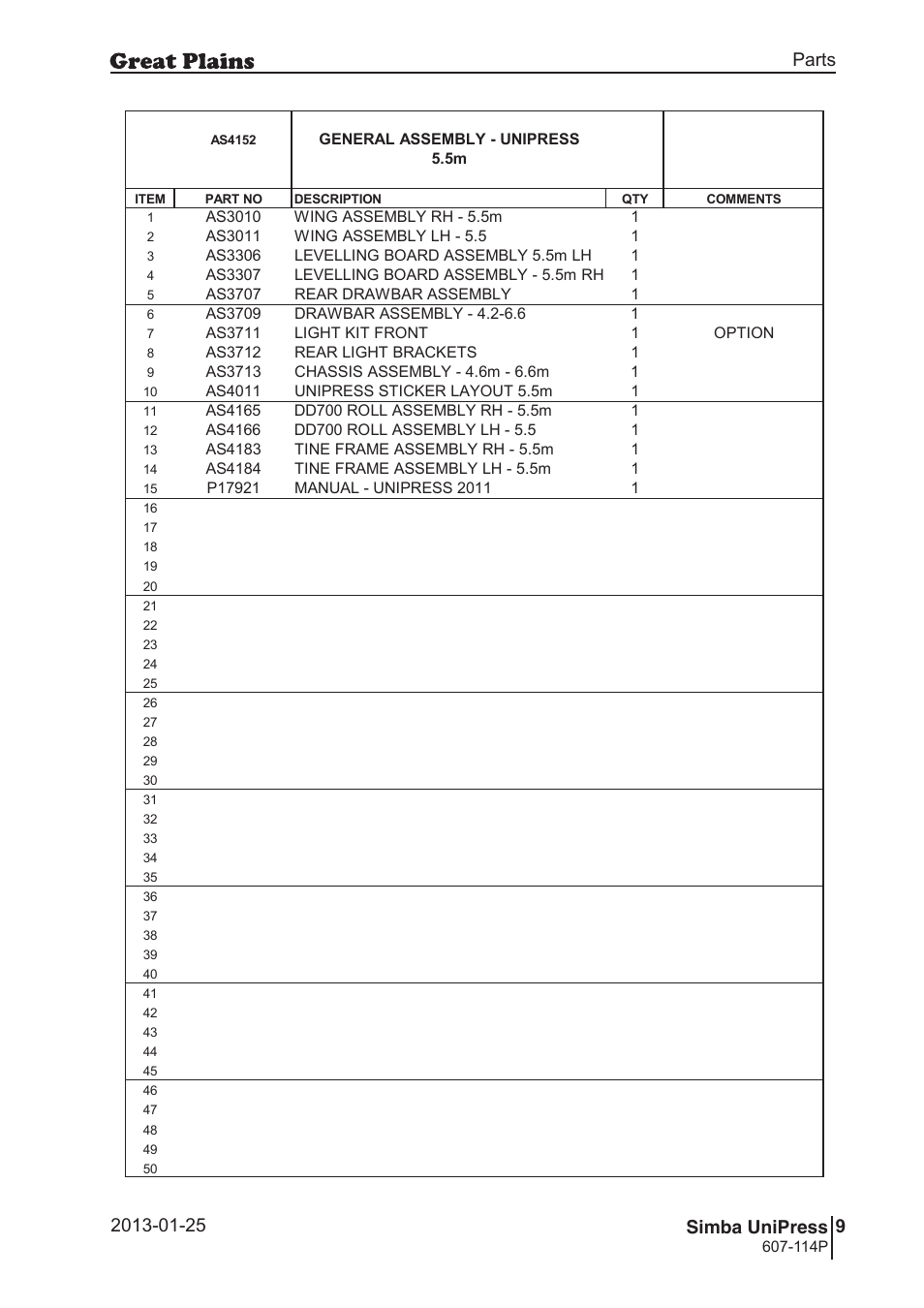 Great Plains Simba UniPress Parts Manual User Manual | Page 9 / 166