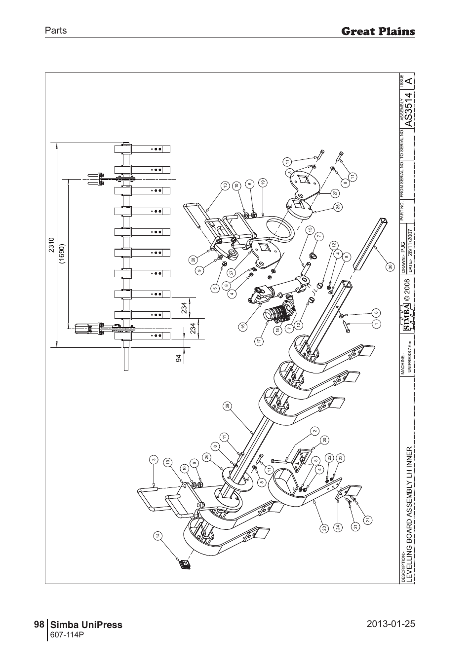Unipress, 132 7. parts and assembly, As3 51 4 | Parts 98 simba unipress, Operating instructions, 114p, Si m b a | Great Plains Simba UniPress Parts Manual User Manual | Page 98 / 166