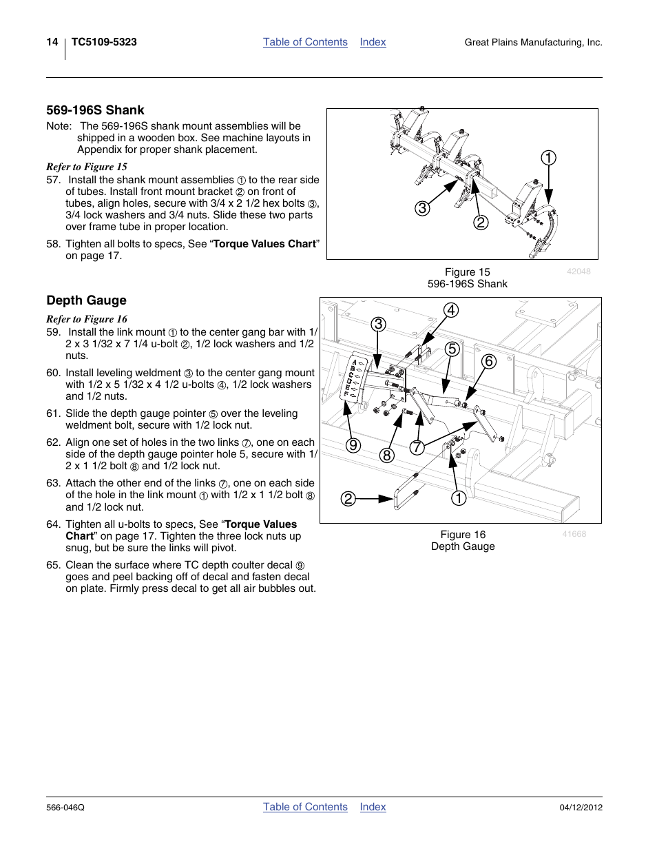 196s shank, Depth gauge, 196s shank depth gauge | Great Plains TC5319 Predelivery Manual User Manual | Page 18 / 64