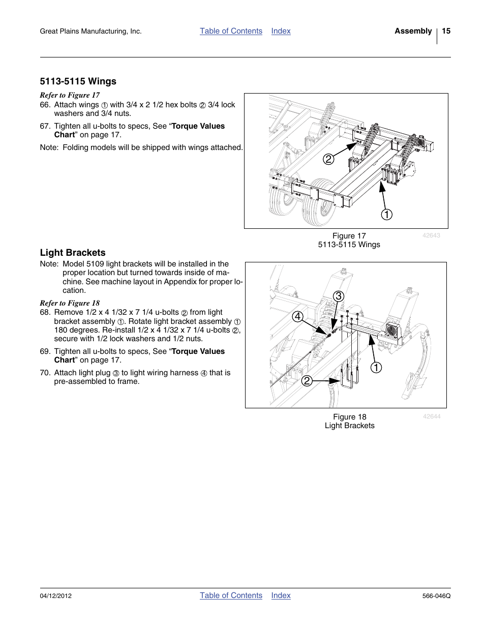 5113-5115 wings, Light brackets, 5113-5115 wings light brackets | Great Plains TC5319 Predelivery Manual User Manual | Page 19 / 64
