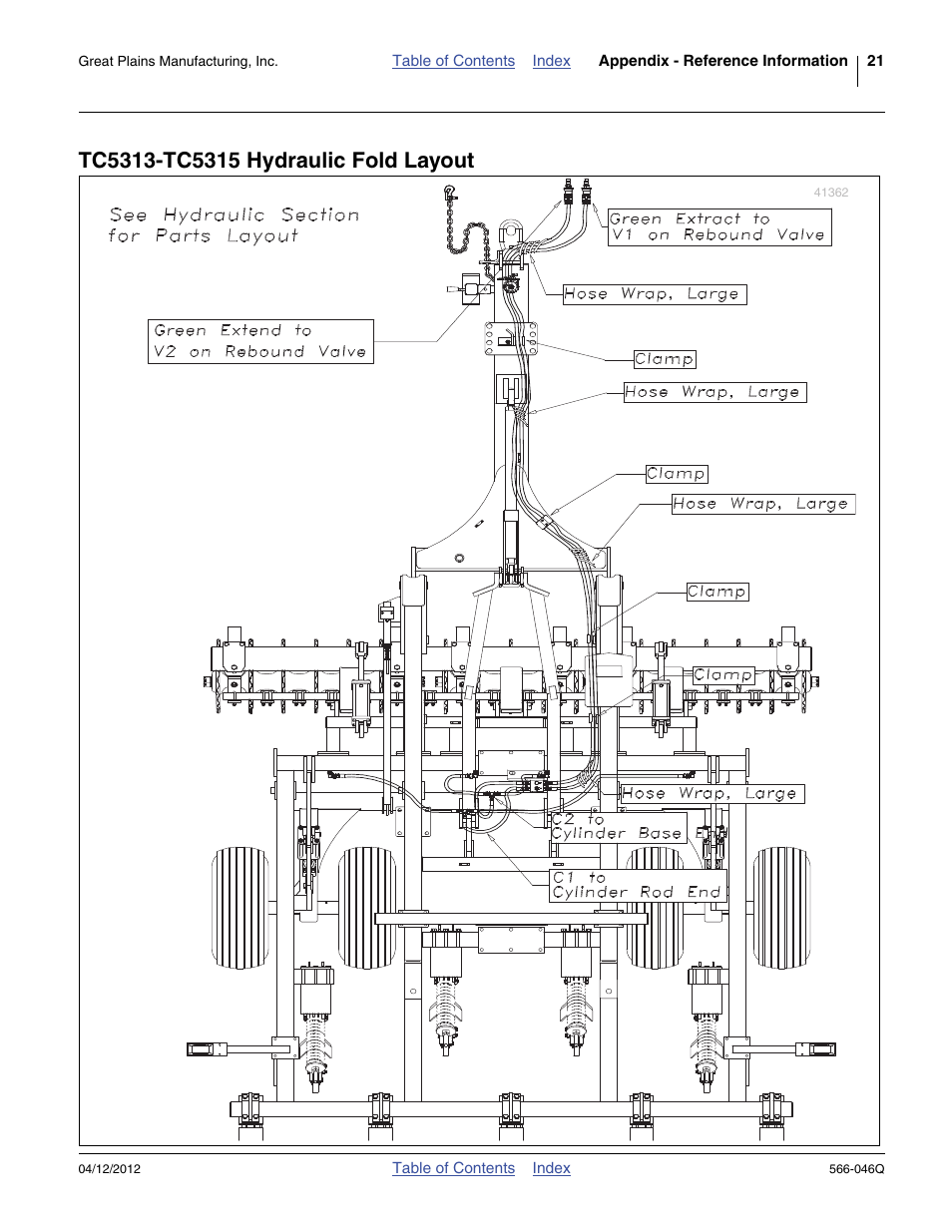 Tc5313-tc5315 hydraulic fold layout | Great Plains TC5319 Predelivery Manual User Manual | Page 25 / 64