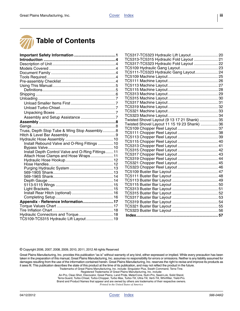 Great Plains TC5319 Predelivery Manual User Manual | Page 3 / 64