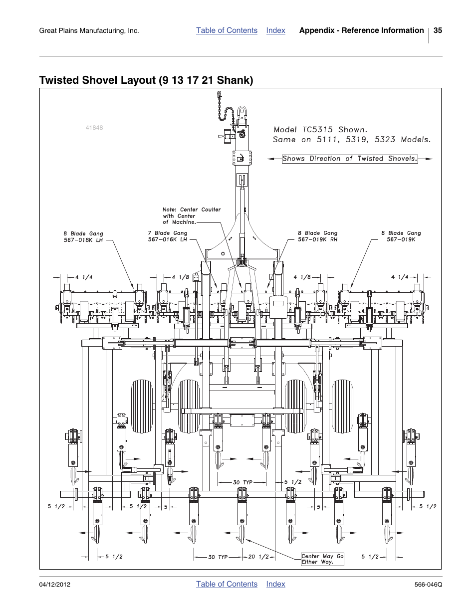Twisted shovel layout (9 13 17 21 shank) | Great Plains TC5319 Predelivery Manual User Manual | Page 39 / 64