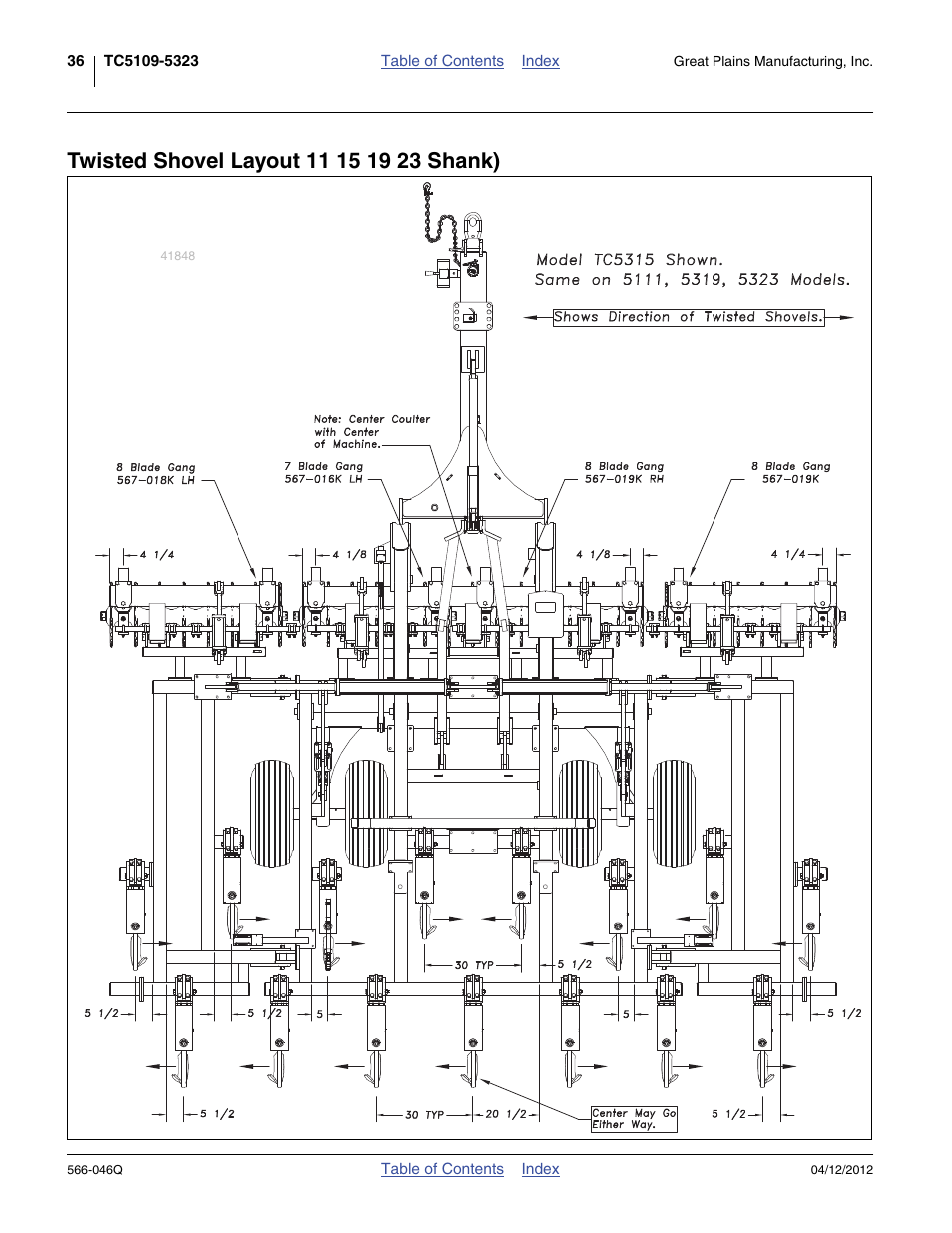 Twisted shovel layout 11 15 19 23 shank) | Great Plains TC5319 Predelivery Manual User Manual | Page 40 / 64