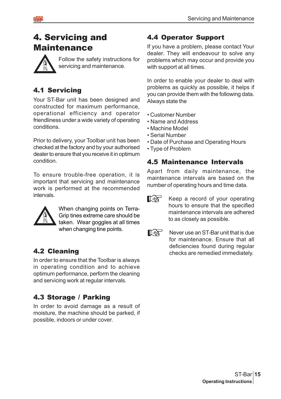 Servicing and maintenance | Great Plains P15002 Serial No 12699 to 12723 User Manual | Page 15 / 32