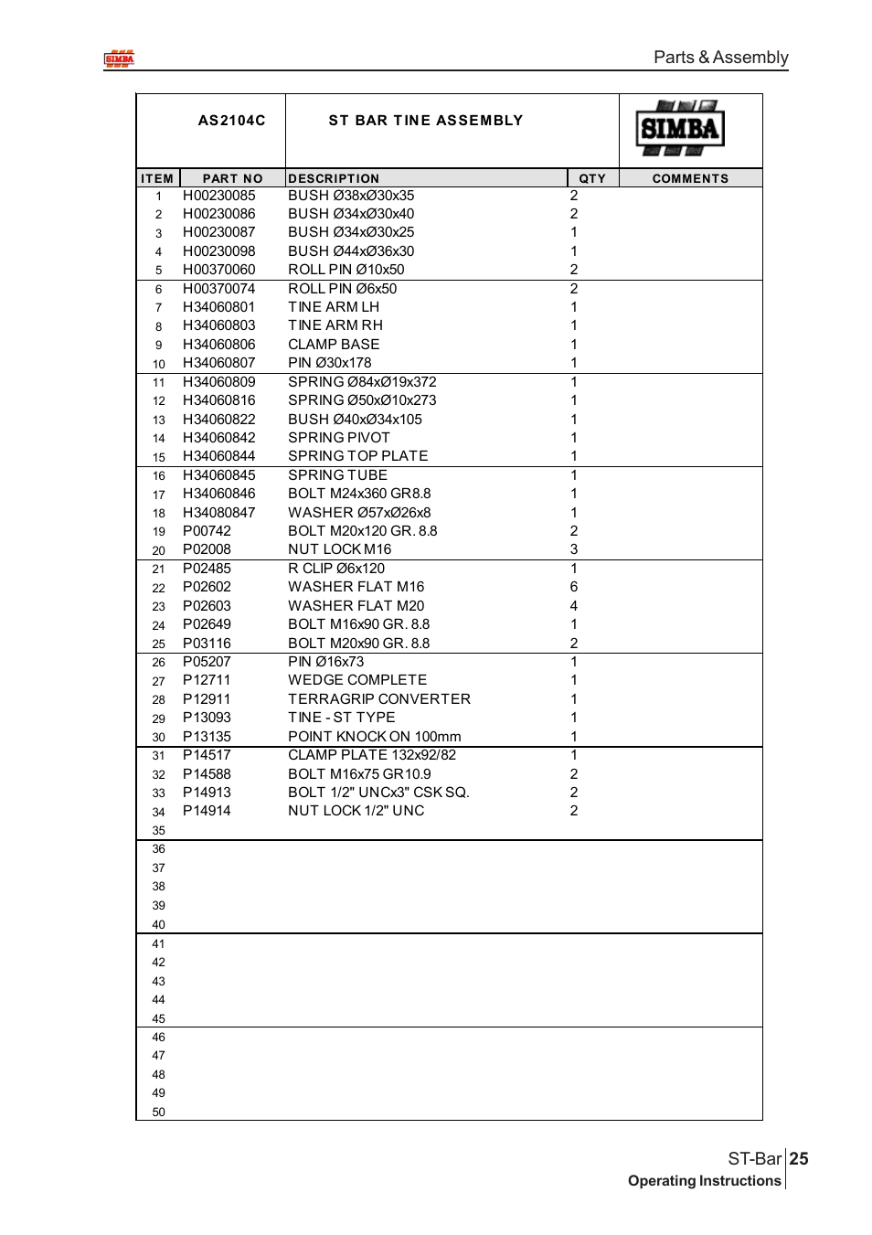 25 st-bar, Parts & assembly | Great Plains P15002 Serial No 12699 to 12723 User Manual | Page 25 / 32