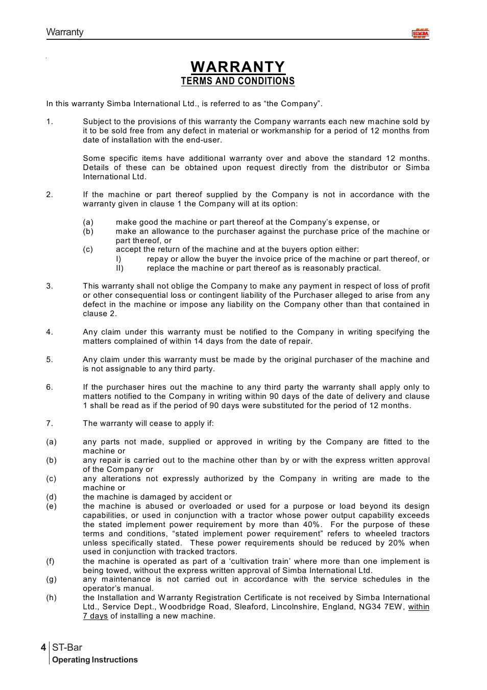 Warranty, Terms and conditions | Great Plains P15002 Serial No 12699 to 12723 User Manual | Page 4 / 32