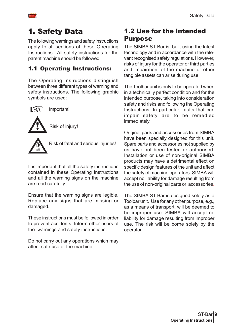 Safety data, 2 use for the intended purpose | Great Plains P15002 Serial No 12699 to 12723 User Manual | Page 9 / 32
