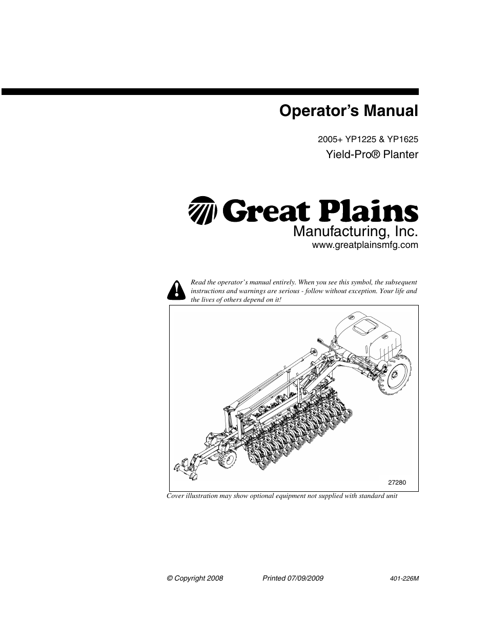 Great Plains YP1625 Operator Manual User Manual | 134 pages