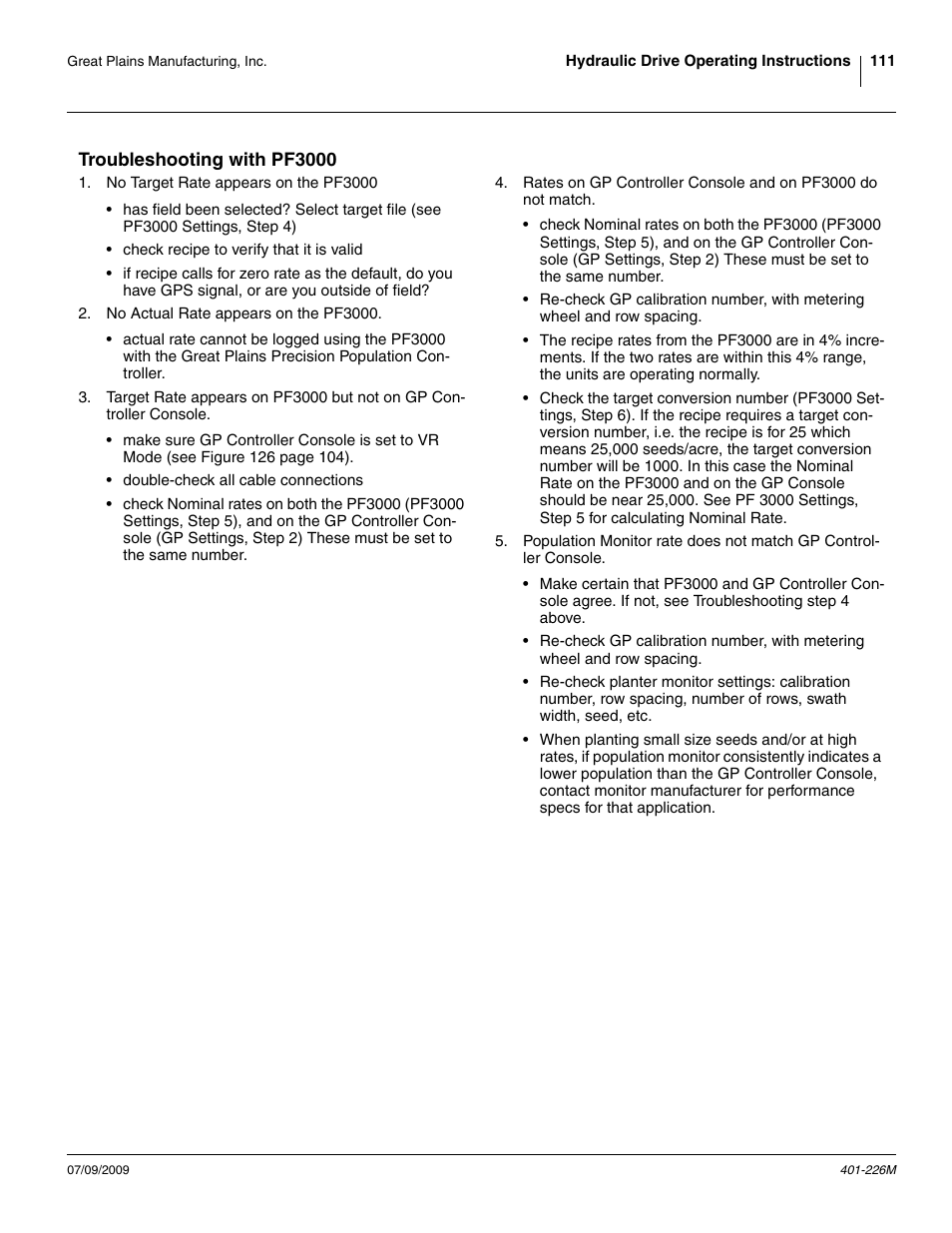 Troubleshooting with pf3000 | Great Plains YP1625 Operator Manual User Manual | Page 115 / 134