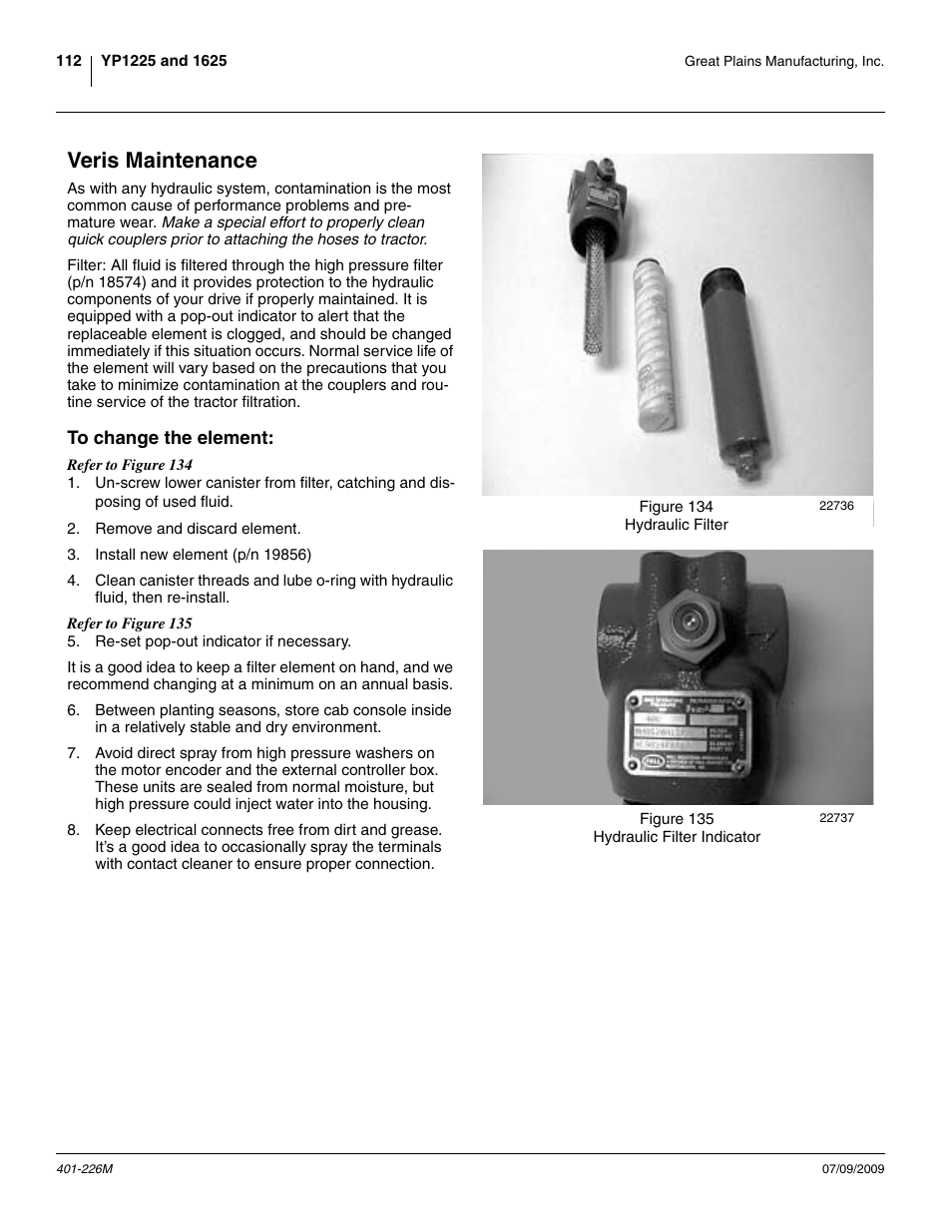 Veris maintenance, To change the element | Great Plains YP1625 Operator Manual User Manual | Page 116 / 134
