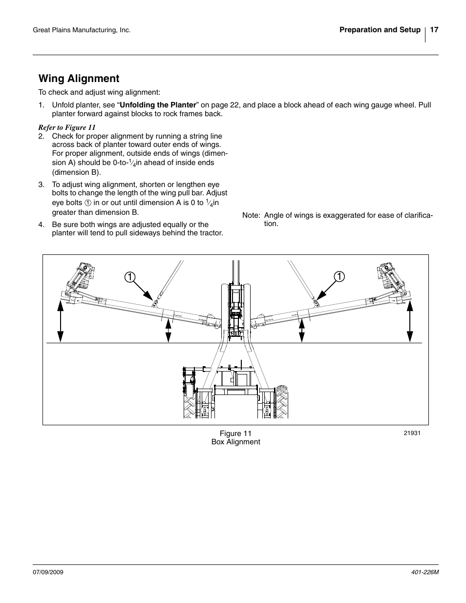 Wing alignment | Great Plains YP1625 Operator Manual User Manual | Page 21 / 134