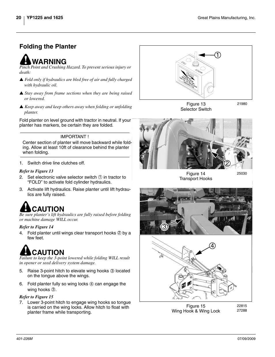 Folding the planter, Warning, Caution | Great Plains YP1625 Operator Manual User Manual | Page 24 / 134