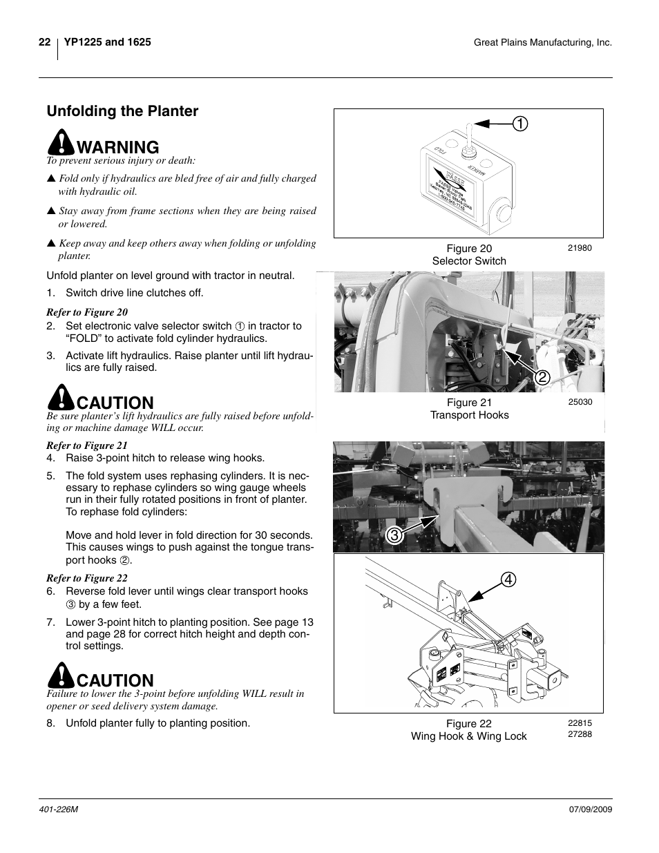 Unfolding the planter, Warning, Caution | Great Plains YP1625 Operator Manual User Manual | Page 26 / 134