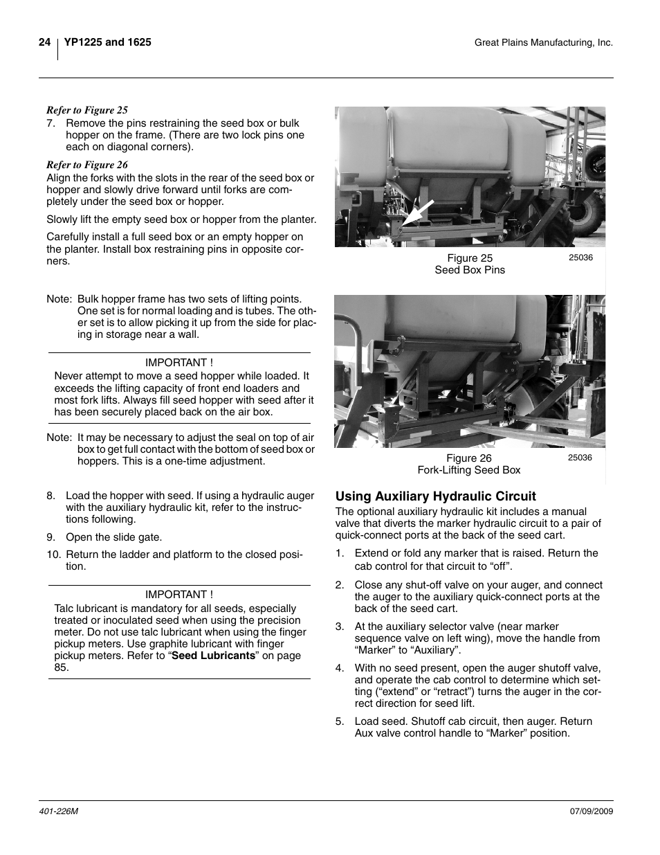 Using auxiliary hydraulic circuit | Great Plains YP1625 Operator Manual User Manual | Page 28 / 134