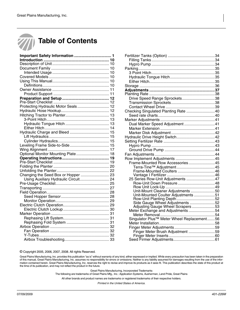 Great Plains YP1625 Operator Manual User Manual | Page 3 / 134