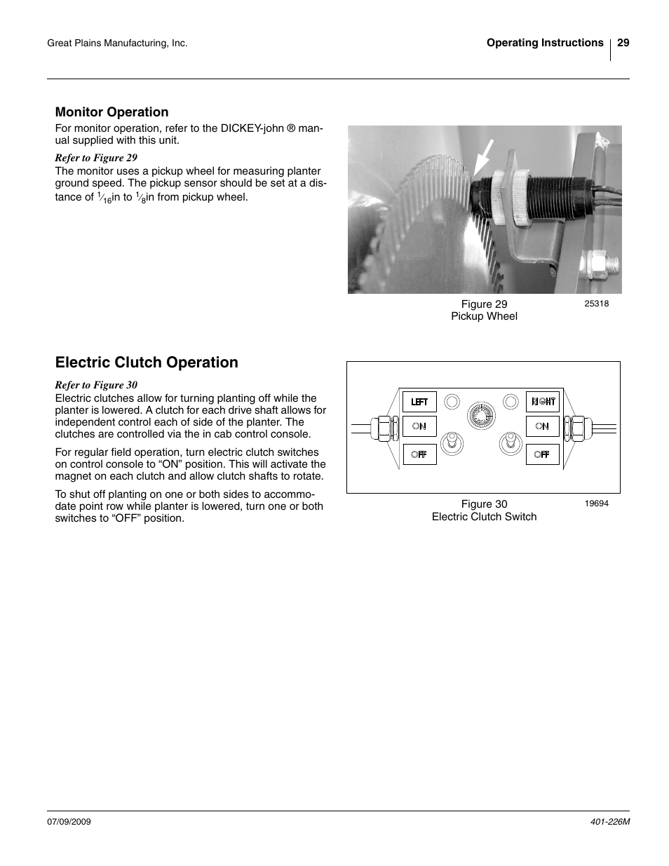 Monitor operation, Electric clutch operation | Great Plains YP1625 Operator Manual User Manual | Page 33 / 134