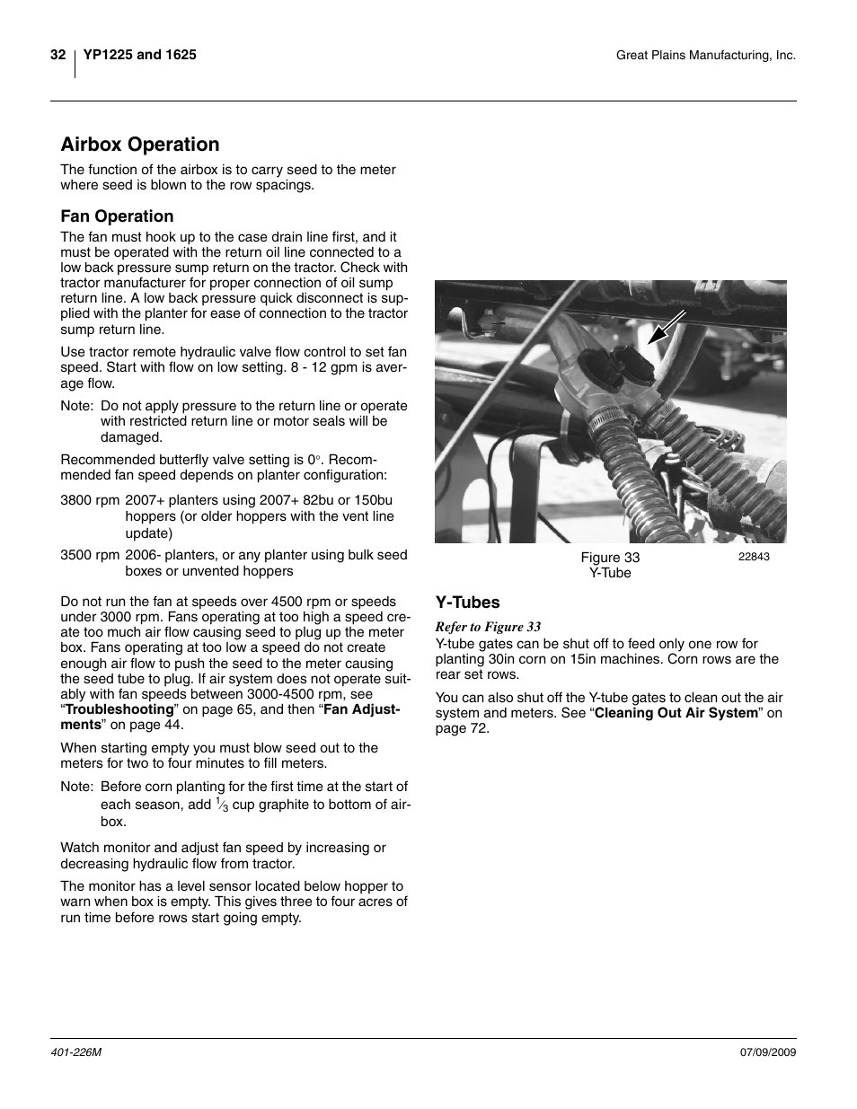 Airbox operation, Fan operation, Y-tubes | Fan operation y-tubes | Great Plains YP1625 Operator Manual User Manual | Page 36 / 134