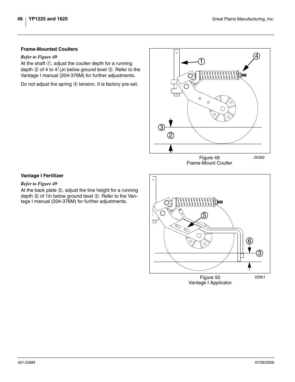 Frame-mounted coulters, Vantage i fertilizer, Frame-mounted coulters vantage i fertilizer | Great Plains YP1625 Operator Manual User Manual | Page 50 / 134