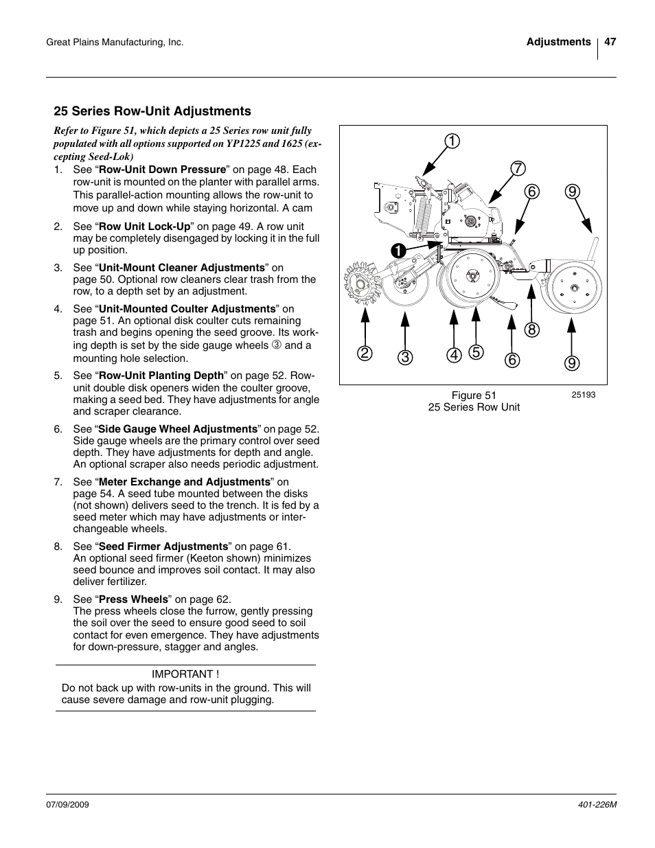 25 series row-unit adjustments | Great Plains YP1625 Operator Manual User Manual | Page 51 / 134